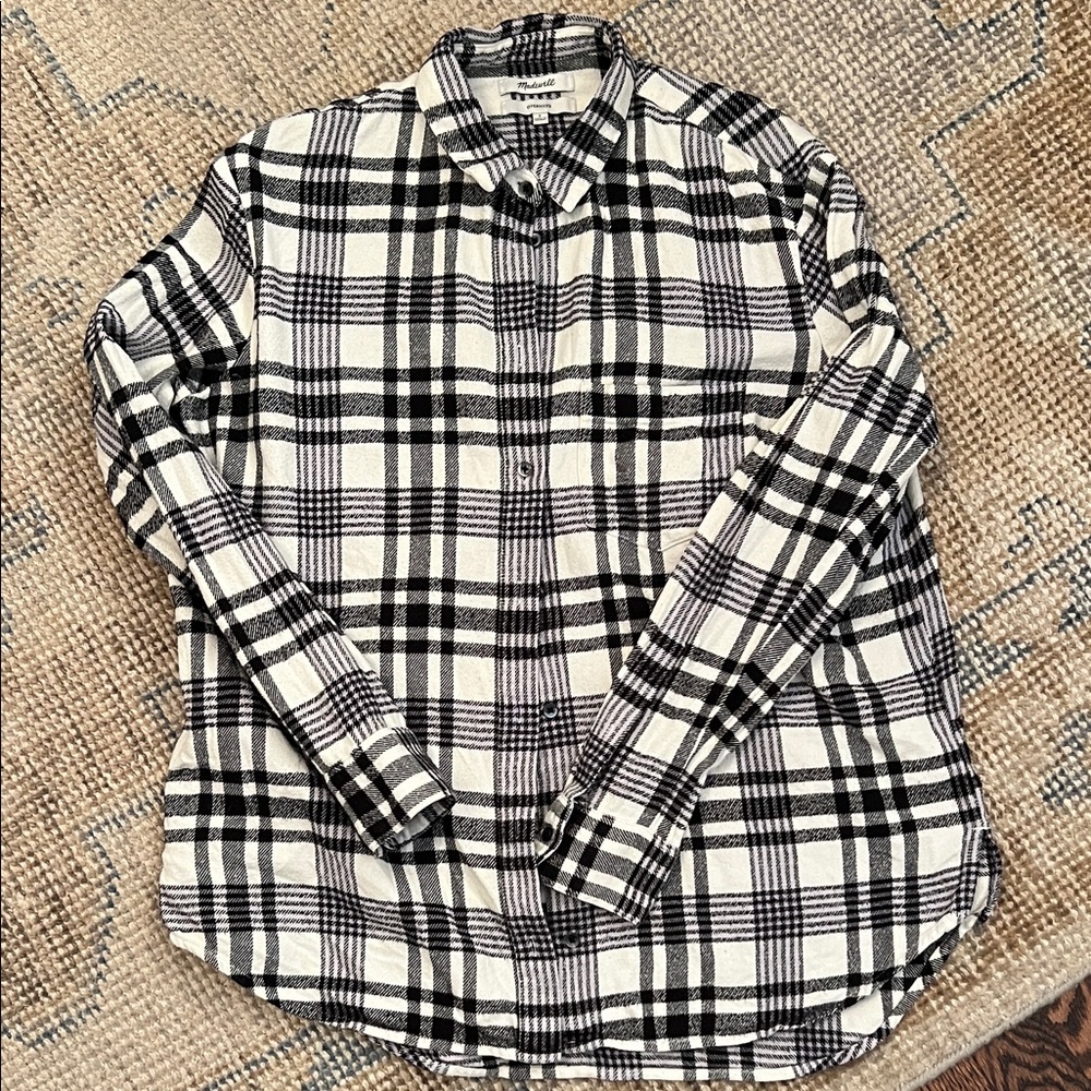 Madewell Black and White Plaid Flannel Shirt